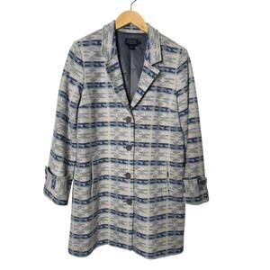 Pendleton 100% Virgin Wool Blanket Coat Gray Blue Stripes Jacket Women's Size LP